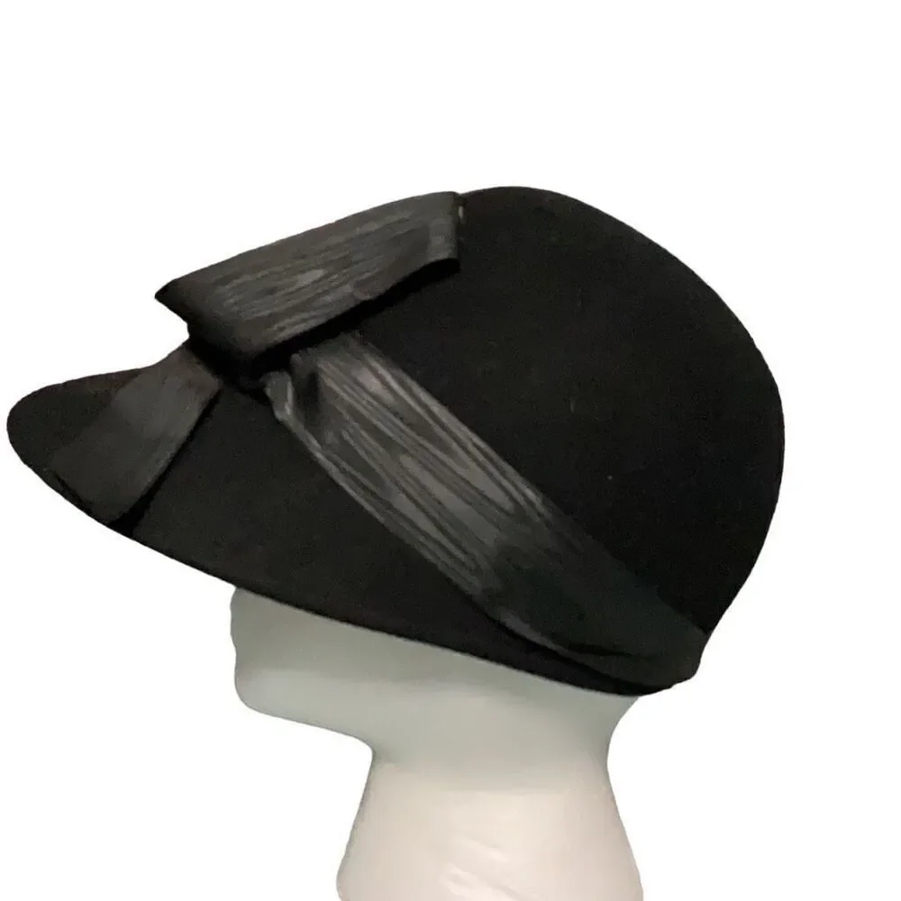 Halo Hats Womens Vintage Black Felt Ribbon Band Fall Leaves Gatsby Hat